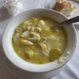 Porrusalda with salt cod